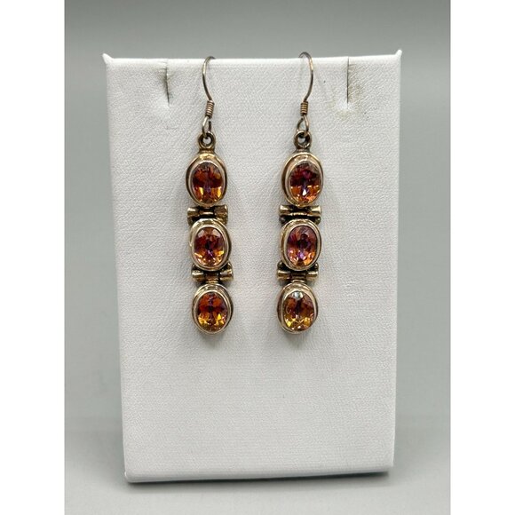 Sterling Silver Dangles Earrings Pierced Dangles Color Changing Glass Stones - Picture 5 of 8